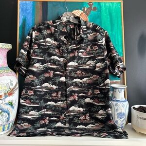 Y2K Black Tropical Print Men's Shirt M